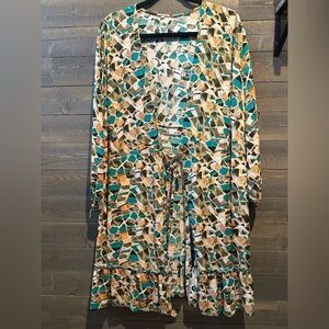 XL tie duster turquoise and orange